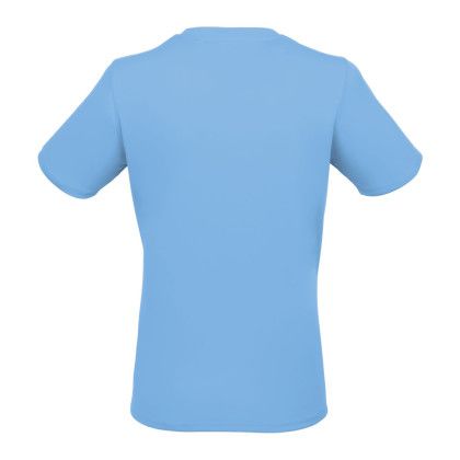 Custom Dara Women's Recycled Short Sleeve Tech Tee - Sky Back View Custom Dara Women's Recycled Short Sleeve Tech Tee - Sky Back View