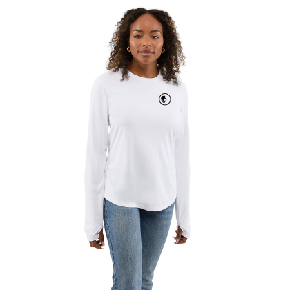 Custom Dara Women's Recycled Long Sleeve Tech Tee - White Lifestyle