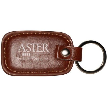 Faux Leather Keyring Rectangle - Laser Engraved - Brown 