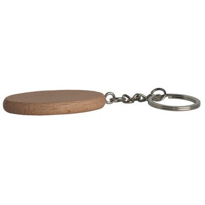 Custom Oval Wooden Keyring - Laser Engraved - Natural Wood Side view