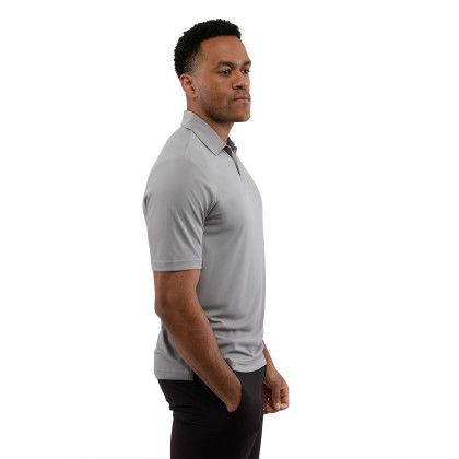Custom Dara Men's Recycled Tech Polo - Quarry Side View