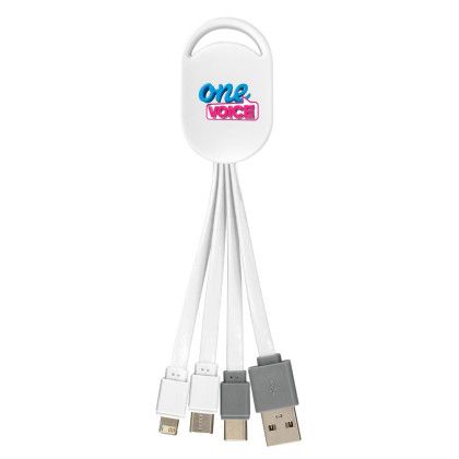 Custom Ellipse 3-in-1 Dual Input Charging Cable - White