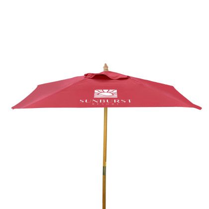 Square Wood 8 ft Market Umbrella with Logo Crimson