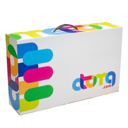 Custom 18.25" x 4.5" x 11.375" 4CP Full Bleed E-Flute Handle Box - 4/4 Custom 18.25" x 4.5" x 11.375" 4CP Full Bleed E-Flute Handle Box - 4/4