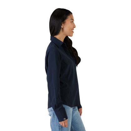 Custom Women's Executive Button Up - Navy Blue Side View Custom Women's Executive Button Up - Navy Blue Side View