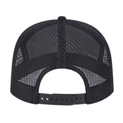 Custom 7 Panel Trucker Mesh Back Cap - White With Charcoal and Black Back View