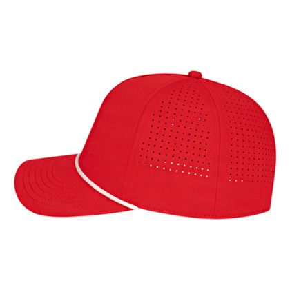 Custom Summit Perforated Cap with Rope - Red With White Side View Custom Summit Perforated Cap with Rope - Red With White Side View