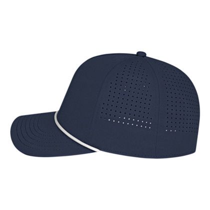 Custom Summit Perforated Cap with Rope - Navy With White Side View Custom Summit Perforated Cap with Rope - Navy With White Side View