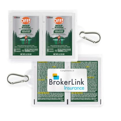 Custom Deep Woods Off Insect Repellent Wipes Gopac, With Carabiner - 2 Pac 