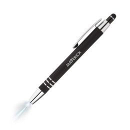 Custom Flashlight and Stylus Click Metal Pen - Black