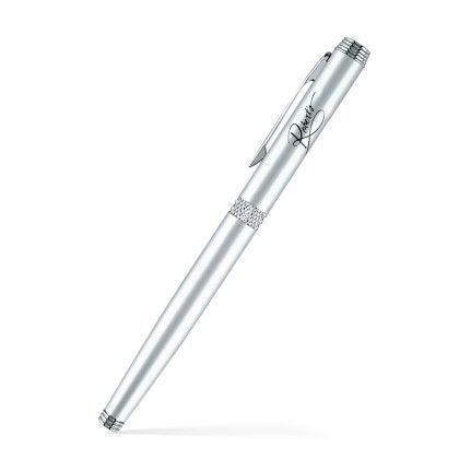 Custom Metal Collection Aluminum Rollerball Pull Cap Pen - Satin Chrome 
