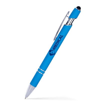 Custom Alexandria Stylus Satin Soft Touch Click Metal Pen - Blue