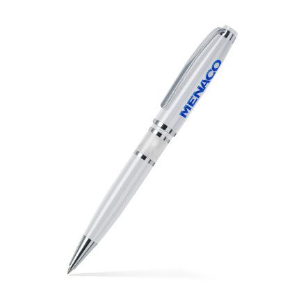 Custom Resin Accented Brass Ballpoint Twist Metal Pen - Satin Chrome/White 