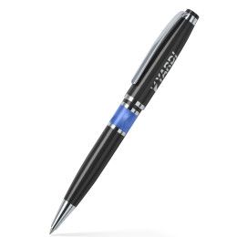 Custom Resin Accented Brass Ballpoint Twist Metal Pen - Glisten-Black/Blue 