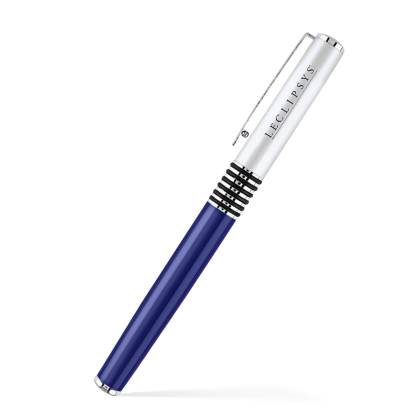 Custom Satin Chrome Ballpoint Metal Pen - Translucent Blue 