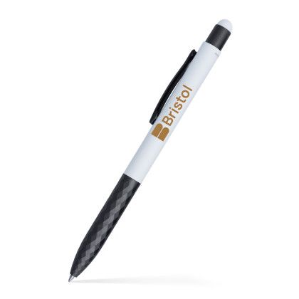 Custom Fleetwood Stylus Satin Soft Touch Gel Click Pen (Recycled Aluminum) - White