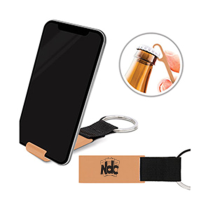 Custom Bottle Opener Phone Stand w/Keychain - Gold 