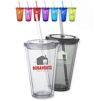 Promotional Double Wall Acrylic Tumbler with Straw