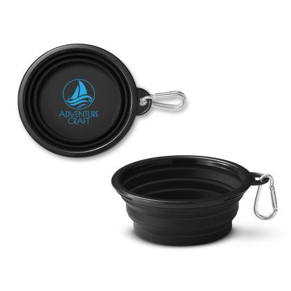 Custom Collapsible Pet Bowl With Carabiner - Black 