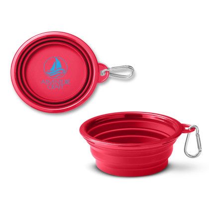 Custom Collapsible Pet Bowl With Carabiner - Red 