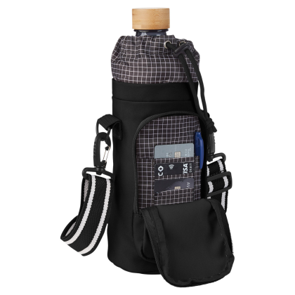 Custom Academy Eco Friendly Bottle Bag With Storage Pocket - Black Open View