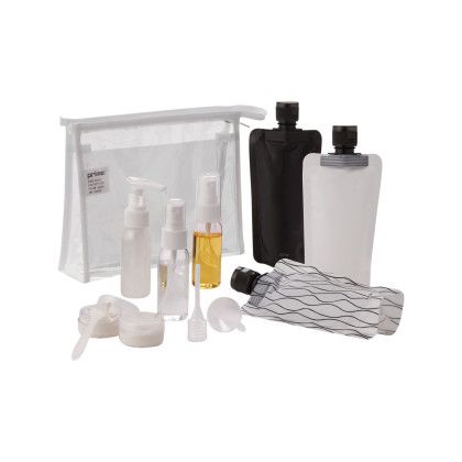 Custom In Transit Travel Bottle Set And Bag - White open View