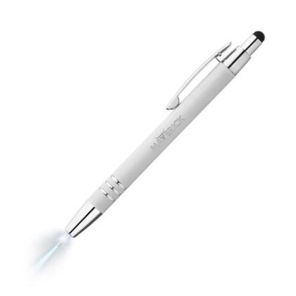 Custom Flashlight and Stylus Click Metal Pen - White
