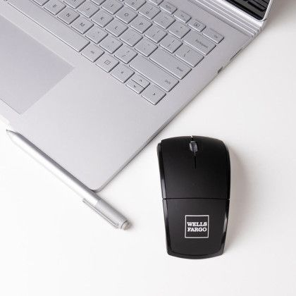 Custom Tangelo Boike Wireless Travel Mouse - Black In Use Custom Tangelo Boike Wireless Travel Mouse - Black In Use