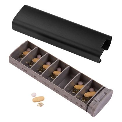 Custom In Transit Travel Weekly Pill Organizer Box - Black open View
