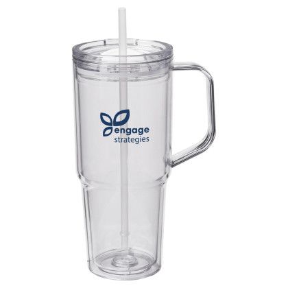 Custom Hampton 32 oz. Recycled AS Double Wall Tumbler With Handle - Clear 