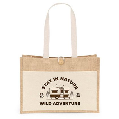 Custom Riley Jute Tote - Screen imprint - Natural With Handle Custom Riley Jute Tote - Screen imprint - Natural With Handle