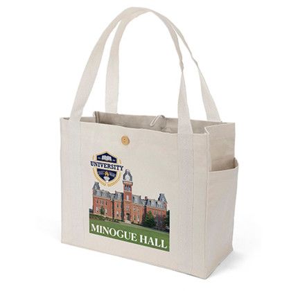 Custom Sandford Deluxe Canvas Tote - Full Color - Natural Side View With Handle View Custom Sandford Deluxe Canvas Tote - Full Color - Natural Side View With Handle View