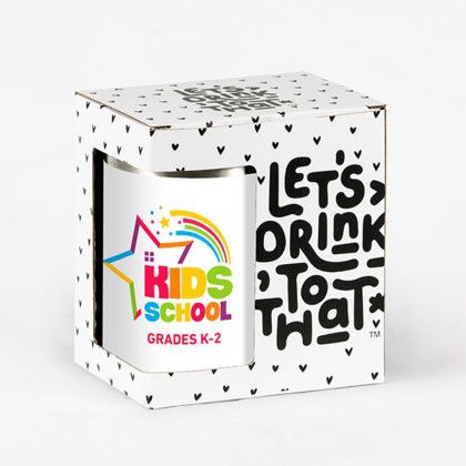 Custom On The Go 14 oz Stainless Steel Travel Mug with Lid - Black with White In Box View