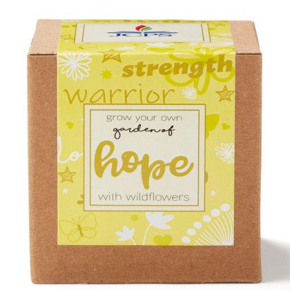 Custom Yellow Garden of Hope Planter in Kraft Gift Box - Natural With Yellow Front view Custom Yellow Garden of Hope Planter in Kraft Gift Box - Natural With Yellow Front view