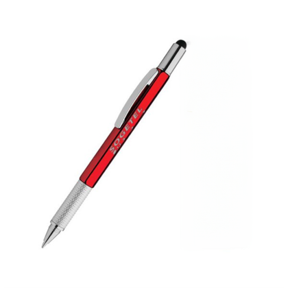 Custom 7-in-1 Tool Kit Stylus Metal Twist Pen - Red 