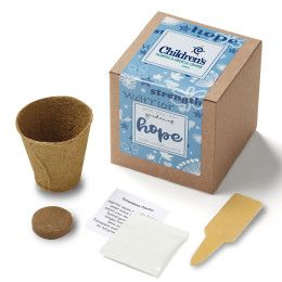 Custom Blue Garden of Hope Planter in Kraft Gift Box - Natural With Blue 
