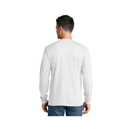 Custom Long Sleeve White Cotton Tee with Logo-Port & Company - White Back View