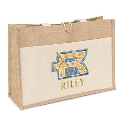 Custom Riley Jute Tote - Sparkle - Natural Side View Custom Riley Jute Tote - Sparkle - Natural Side View