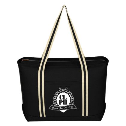 Custom Large Cotton Canvas Admiral Tote - Black with Cream