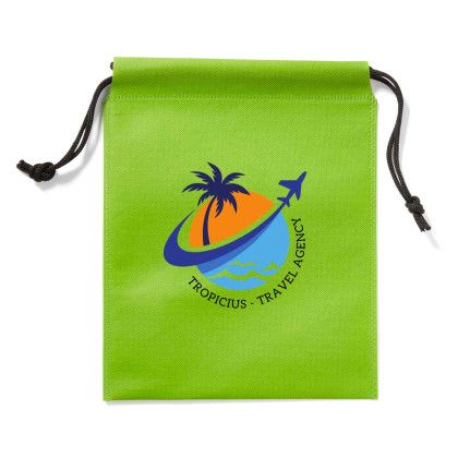Custom Full Color Non-Woven Drawstring Pouch - Lime Green 