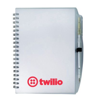 Custom 5-3/4" x 7" Color-Pro Spiral Unlined Notebook with Pen - Frost White 