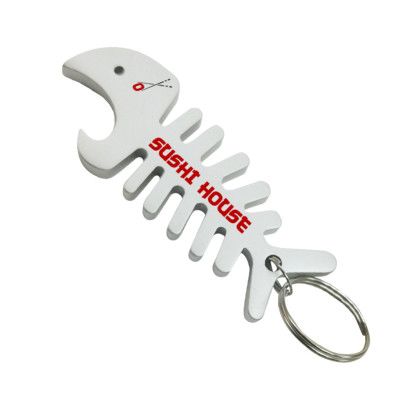 Custom Big Fish Bone Bottle Opener & Cord Winder Keychain - Silver