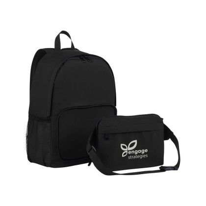 Custom Hampton Eco Friendly 2-in-1 Backpack - Black Bag With Small Bag 