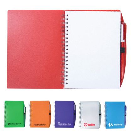 Custom 5-3/4" x 7" Color-Pro Spiral Unlined Notebook with Pen - All Colors 
