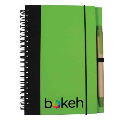 Custom JORNIKOLOR Eco 5" x 7" Hardcover Journal & Pen - Lime Green/Black