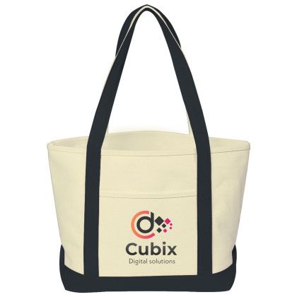 Custom Medium Cotton Canvas Tote Bag - Natural with black