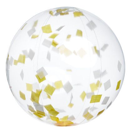 Custom 16" Yellow and White Confetti Filled Round Clear Beach Ball - Back View