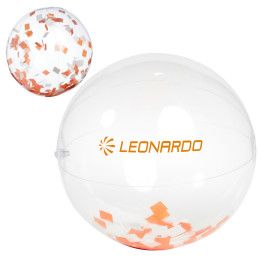 Custom 16" Orange and White Confetti Filled Round Clear Beach Ball - Front View