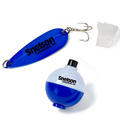 Custom Classic Spoon Lure and Bobber Fishing Kit in Clear Tube - Blue/white