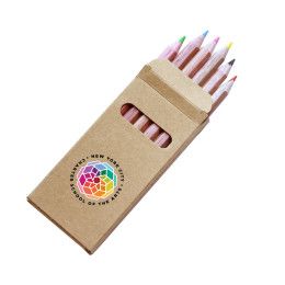 Custom Full Color Six Color Wooden Pencil Set in Box - Kraft Brown Open Box View